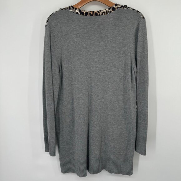 Chico's Leopard Print Open Cardigan Sweater Gray Long Sleeve Women's Size medium - Picture 10 of 10